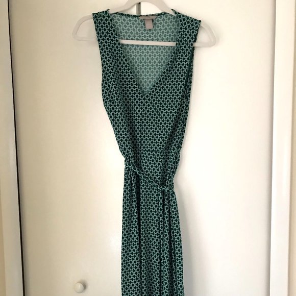H&M Green Printed Tie-belt Dress - Size S - Picture 6 of 8